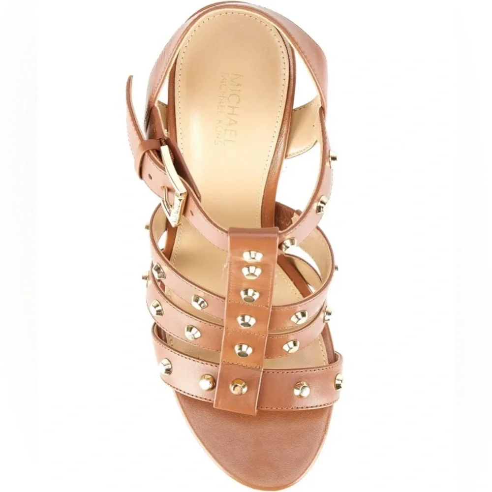 MICHAEL Michael Kors Jagger Studded Stiletto Sandal in Luggage Size 7.5 NWOB